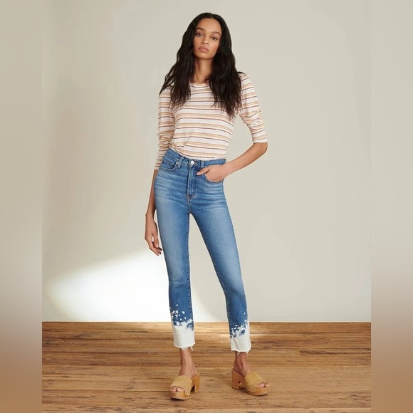 VERONICA BEARD Carly High-rise Jeans Bleach Splatter in Lava Stone Denim 26 / 2 - Picture 2 of 12